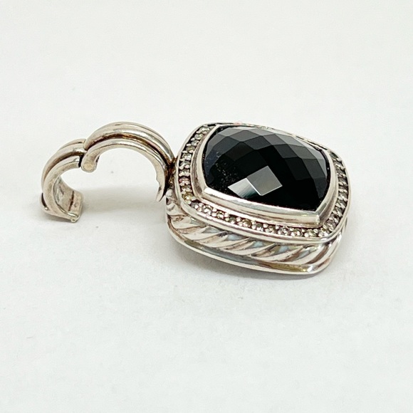 David Yurman 14mm Black Onyx Pave Diamond Albion Enhancer Pendant .925 - Picture 5 of 10